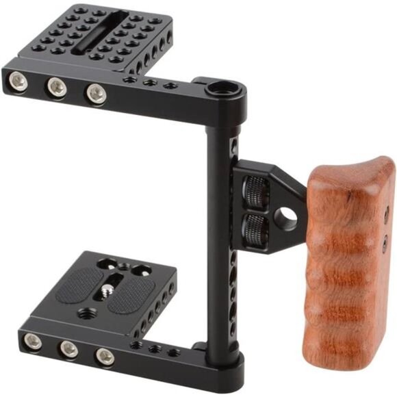 DSLR Video Camera Cage Stabilizer Rig with Wooden Handle - Picture 6 of 6